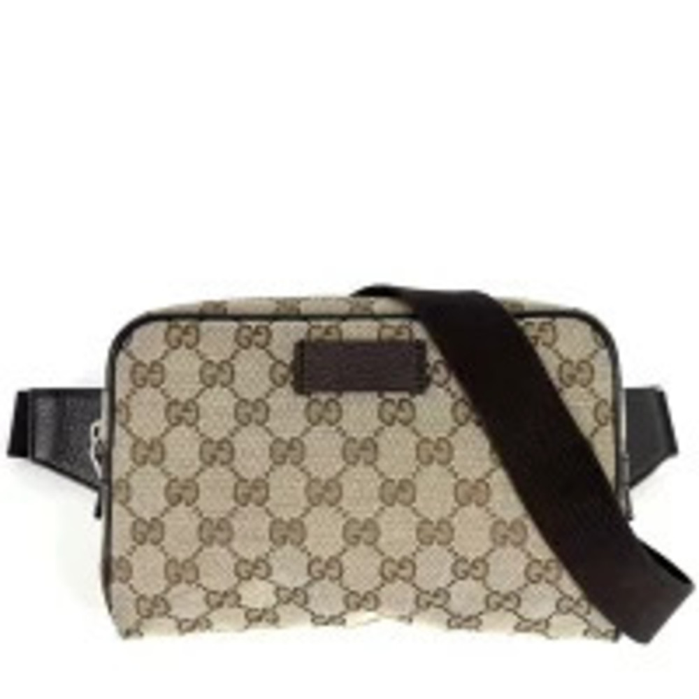 Gucci Waist Bag Clutch Body Bum Crossbody Belt Handbag GG Canvas Leather Brown